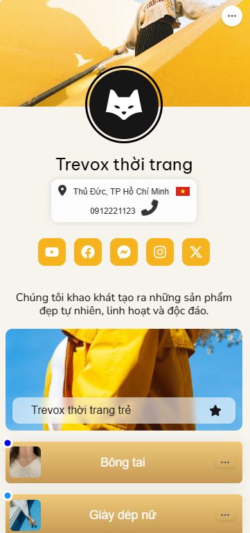 Bio link shop thời trang trẻ Trevox