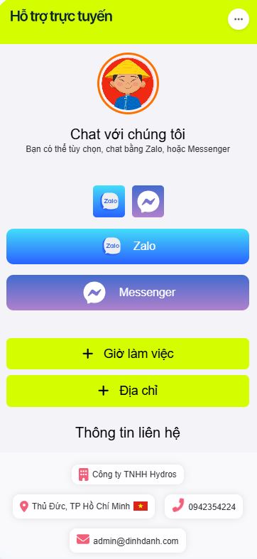 Mẫu widget chat Zalo nhúng website