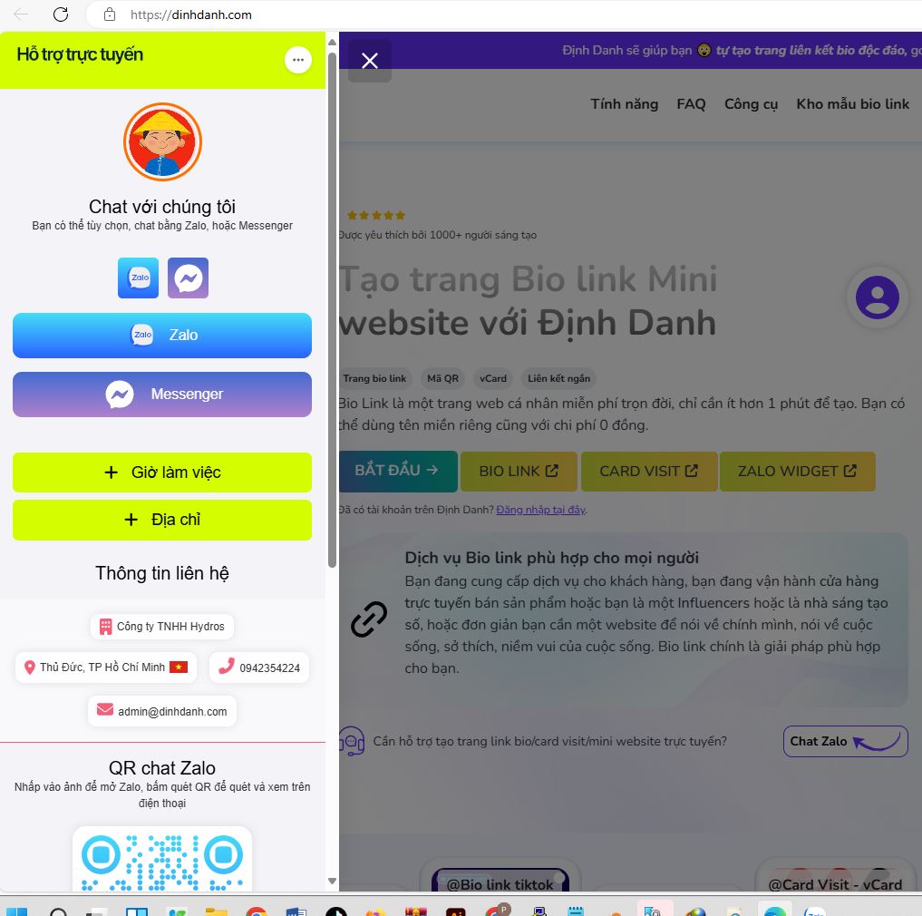 Tiện ích chat Zalo widget nhúng website